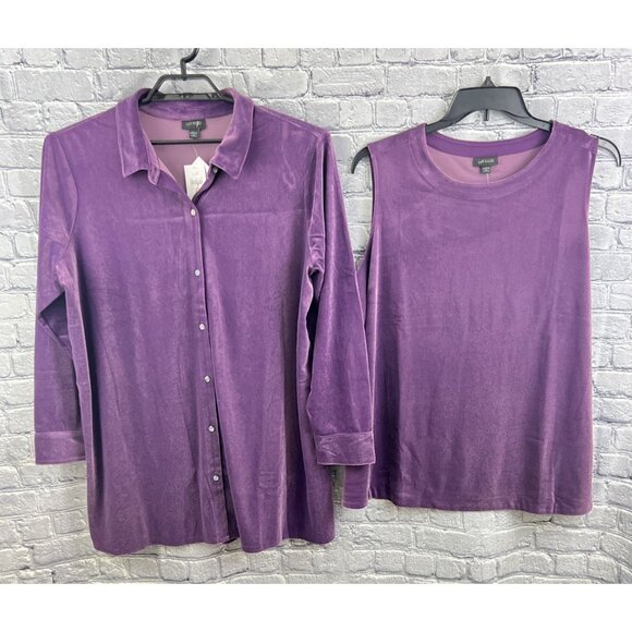 J. Jill Tops - J.Jill Wearever Collection Purple Velvet Velour Shirt & Tank Top Set Size  2X